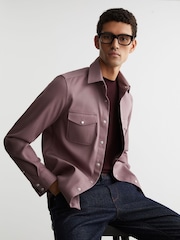 Reiss Raspberry Pink Mcrae Twin-Pocket Overshirt with Stretch - Image 5 of 7