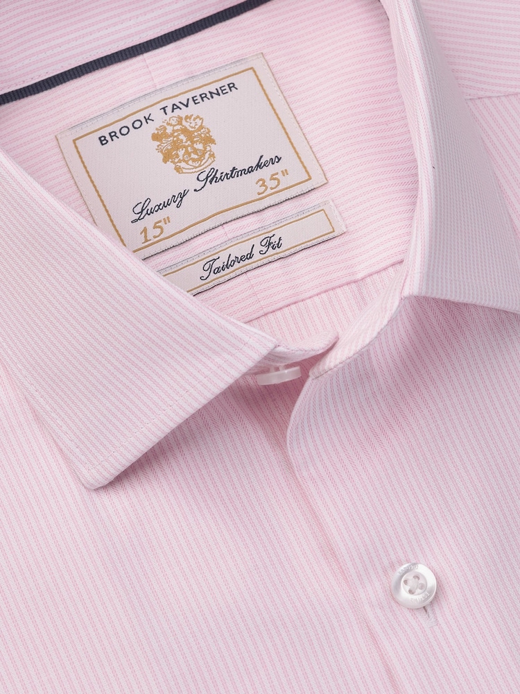 Brook Taverner Pink Tailored Fit Fine Stripe Cotton Shirt - Image 5 of 5