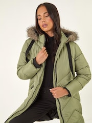 Roman Green Petite Contrast Zip Puffer Coat - Image 1 of 5