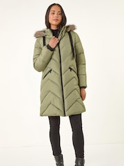 Roman Green Petite Contrast Zip Puffer Coat - Image 2 of 5