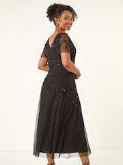 Roman Black Petite Embroidered Mesh Layered Dress - Image 3 of 5