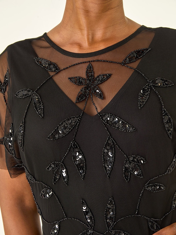 Roman Black Petite Embroidered Mesh Layered Dress - Image 5 of 5 Roman Black Petite Embroidered Mesh Layered Dress - Image 5 of 5