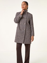 Roman Black Petite Double Breast Funnel Neck Coat - Image 1 of 5