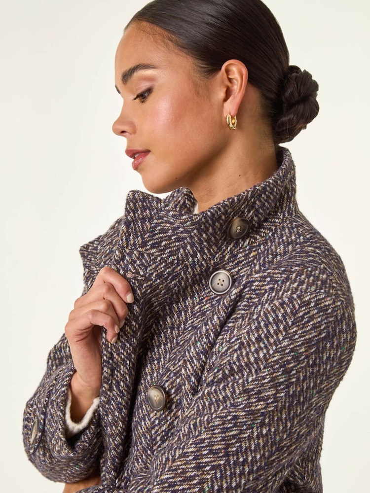 Roman Black Petite Double Breast Funnel Neck Coat - Image 2 of 5 Roman Black Petite Double Breast Funnel Neck Coat - Image 2 of 5