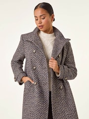 Roman Black Petite Double Breast Funnel Neck Coat - Image 3 of 5