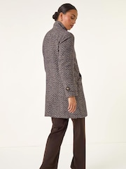 Roman Black Petite Double Breast Funnel Neck Coat - Image 4 of 5