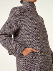 Roman Black Petite Double Breast Funnel Neck Coat - Image 5 of 5