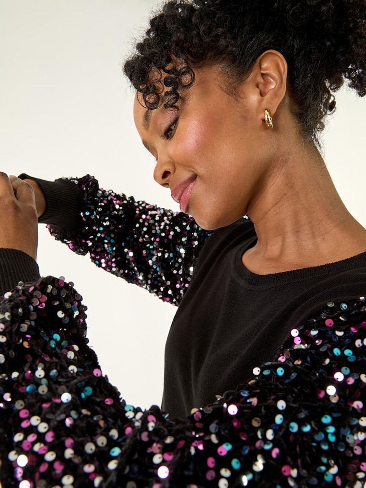Roman Black Petite Contrast Sequin Knit Jumper - Image 1 of 5