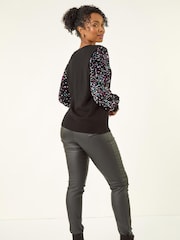 Roman Black Petite Contrast Sequin Knit Jumper - Image 3 of 5