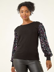 Roman Black Petite Contrast Sequin Knit Jumper - Image 4 of 5