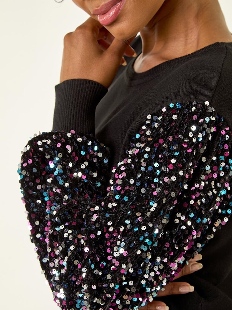 Roman Black Petite Contrast Sequin Knit Jumper - Image 5 of 5