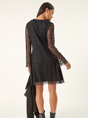 Roman Black Petite Floral Frill Lace Dress - Image 2 of 5