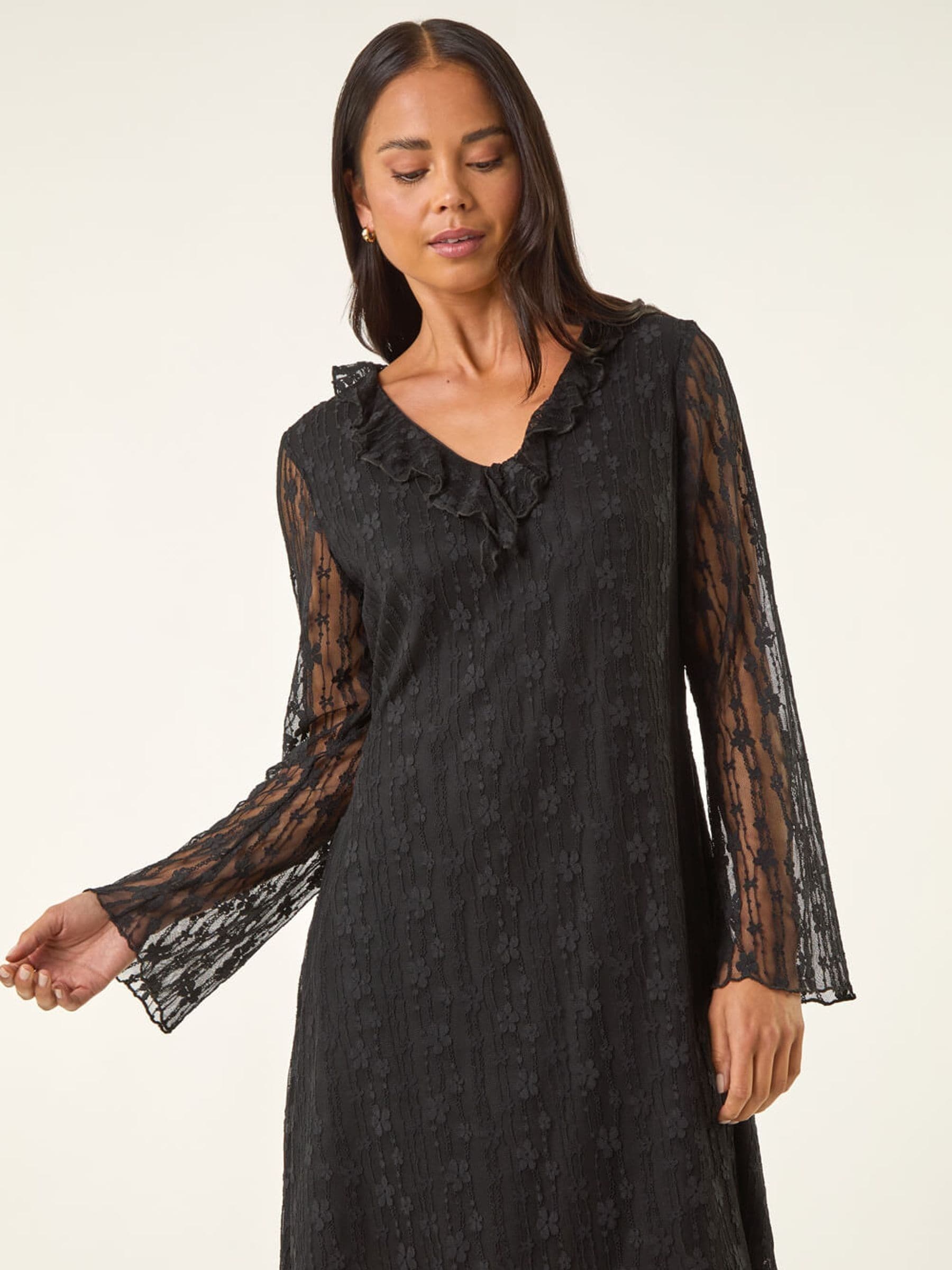 Buy Roman Black Petite Floral Frill Lace Dress from Next USA
