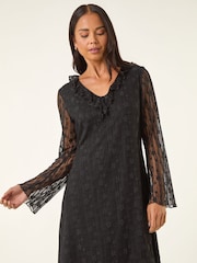 Roman Black Petite Floral Frill Lace Dress - Image 4 of 5