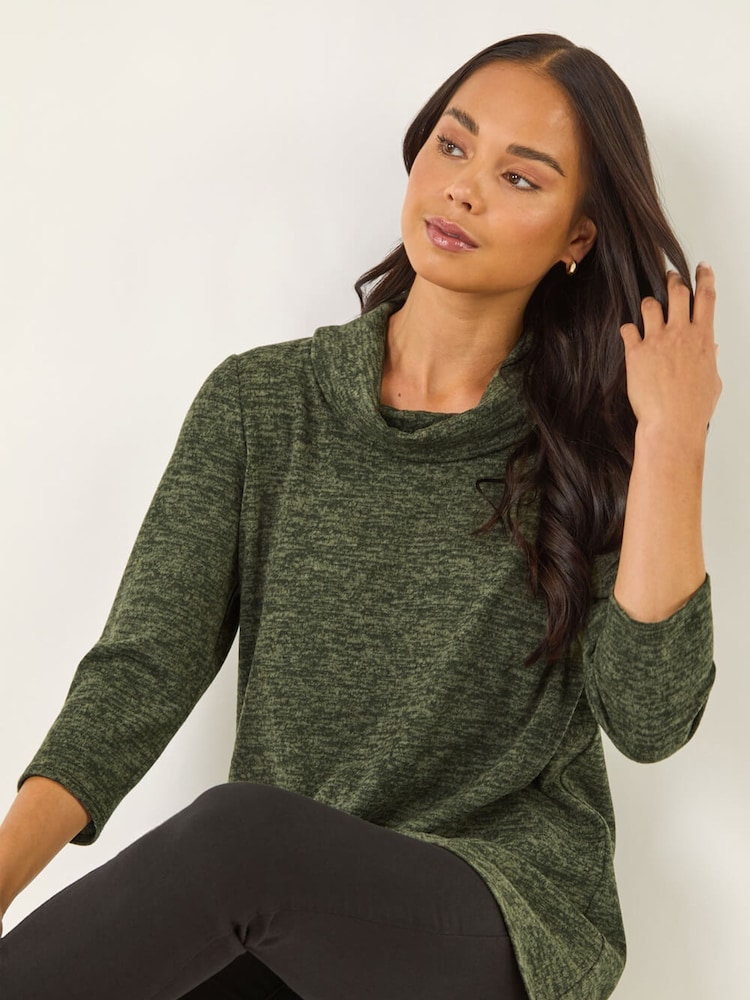 Roman Green Petite Petite Brushed Knit Wrap Blouse - Image 1 of 5 Roman Green Petite Petite Brushed Knit Wrap Blouse - Image 1 of 5