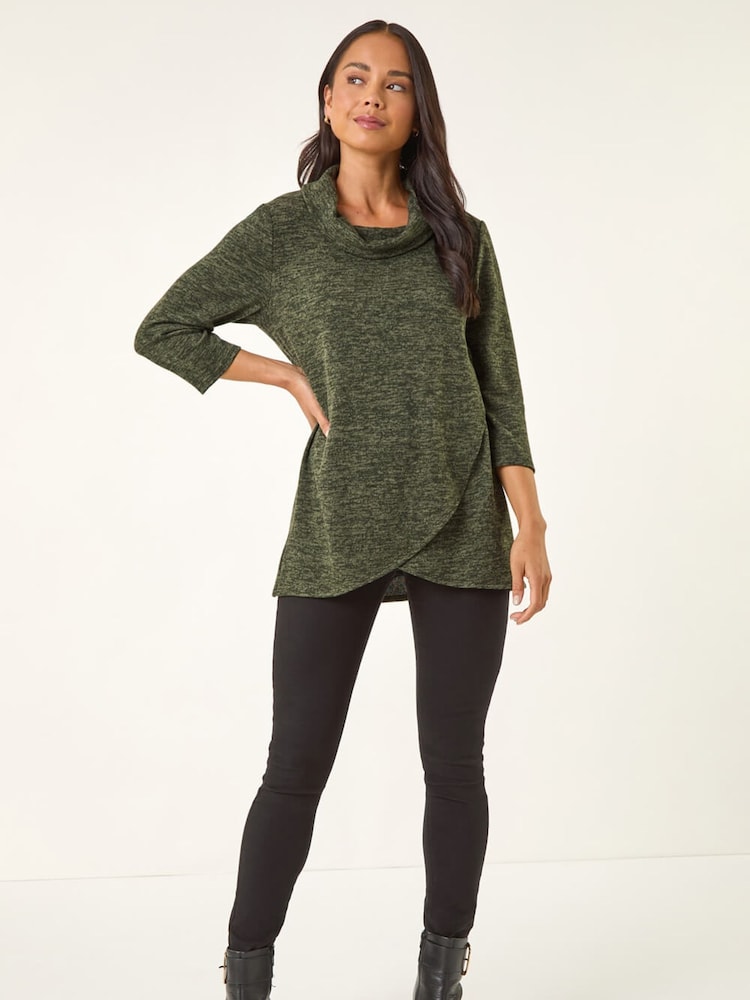 Roman Green Petite Petite Brushed Knit Wrap Blouse - Image 2 of 5 Roman Green Petite Petite Brushed Knit Wrap Blouse - Image 2 of 5
