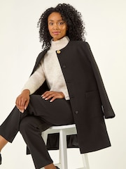 Roman Black Petite Patch Pocket Buttoned Coat - Image 1 of 5