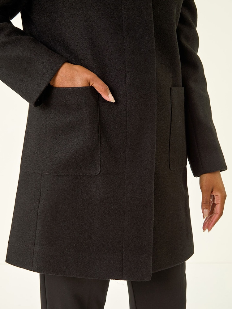Roman Black Petite Patch Pocket Buttoned Coat - Image 5 of 5