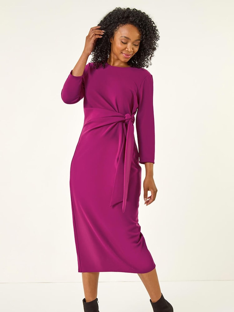 Roman Red Petite Tie Waist Stretch Midi Dress - Image 1 of 5