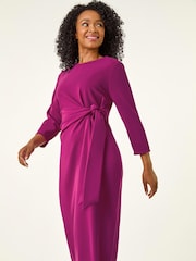 Roman Red Petite Tie Waist Stretch Midi Dress - Image 4 of 5