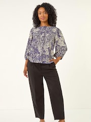 Roman Grey Petite Floral Print Button Blouse - Image 3 of 5