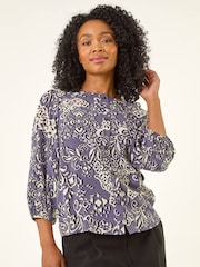 Roman Grey Petite Floral Print Button Blouse - Image 4 of 5