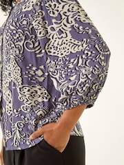 Roman Grey Petite Floral Print Button Blouse - Image 5 of 5