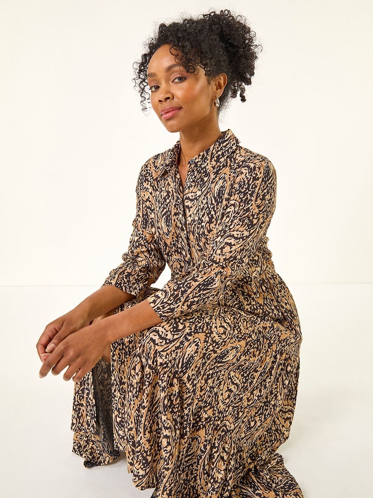 Roman Black Petite Abstract Print Tiered Midi Dress - Image 1 of 5 Roman Black Petite Abstract Print Tiered Midi Dress - Image 1 of 5