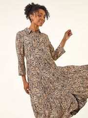 Roman Black Petite Abstract Print Tiered Midi Dress - Image 4 of 5