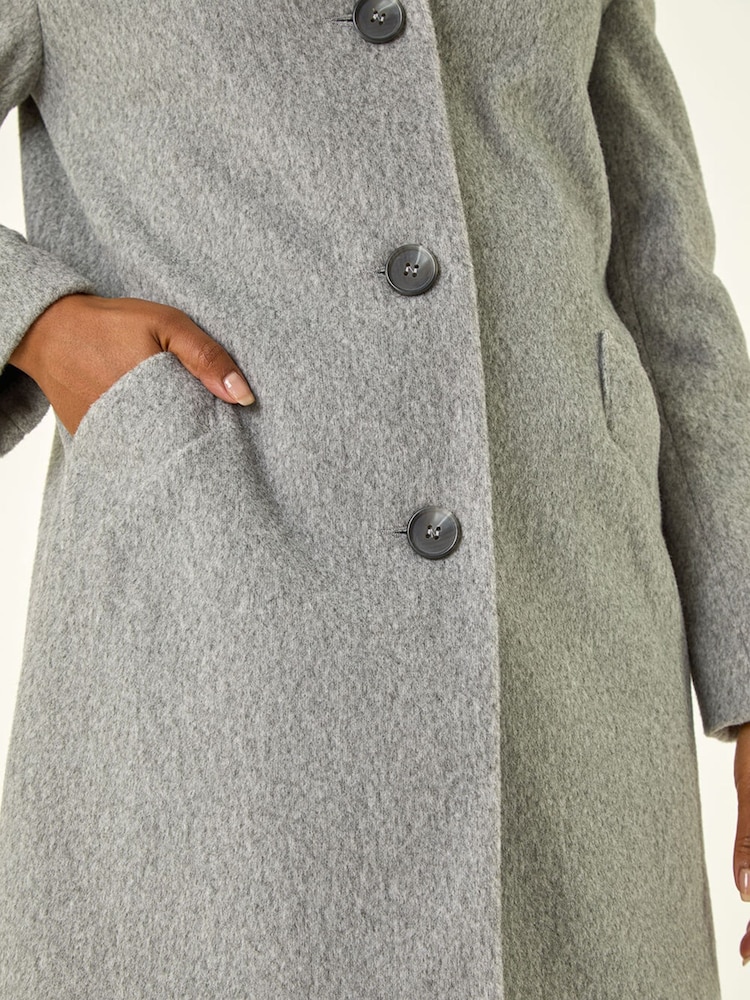 Roman Grey Petite Brushed Funnel Neck Coat - Image 5 of 5 Roman Grey Petite Brushed Funnel Neck Coat - Image 5 of 5
