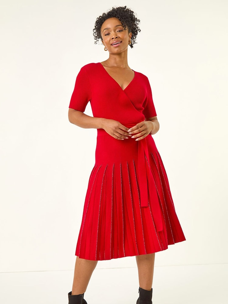 Roman Red Petite Tie Waist Knitted Dress - Image 1 of 5 Roman Red Petite Tie Waist Knitted Dress - Image 1 of 5