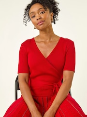 Roman Red Petite Tie Waist Knitted Dress - Image 2 of 5