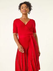 Roman Red Petite Tie Waist Knitted Dress - Image 4 of 5