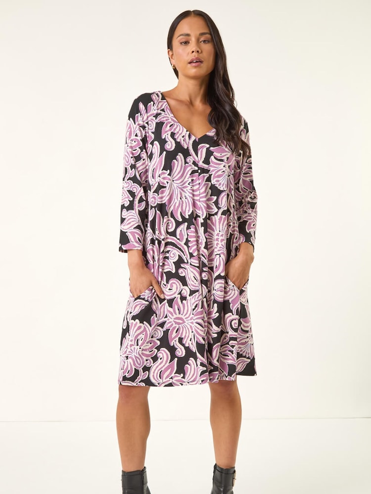 Roman Black Petite V-Neck Swing Dress - Image 1 of 5