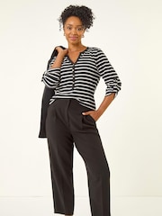 Roman Black Petite Petite Stripe V-Neck Button Top - Image 2 of 5