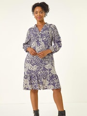 Roman Grey Petite Abstract Print Tiered Dress - Image 1 of 5