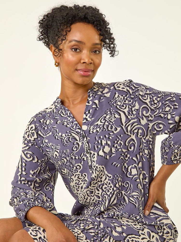 Roman Grey Petite Abstract Print Tiered Dress - Image 2 of 5 Roman Grey Petite Abstract Print Tiered Dress - Image 2 of 5