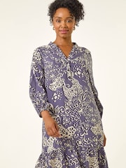 Roman Grey Petite Abstract Print Tiered Dress - Image 4 of 5