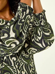 Roman Black Petite Printed Shirred Midi Dress - Image 5 of 5