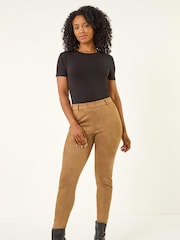 Roman Tan Brown Petite Suedette Stretch Denim Leggings - Image 2 of 5