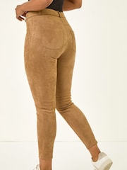 Roman Tan Brown Petite Suedette Stretch Denim Leggings - Image 3 of 5