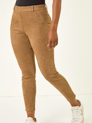 Roman Tan Brown Petite Suedette Stretch Denim Leggings - Image 4 of 5