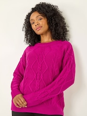 Roman Pink Petite Cable Knit Jumper - Image 1 of 5