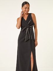 Roman Black Diamante Bow Trim Maxi Dress - Image 2 of 5
