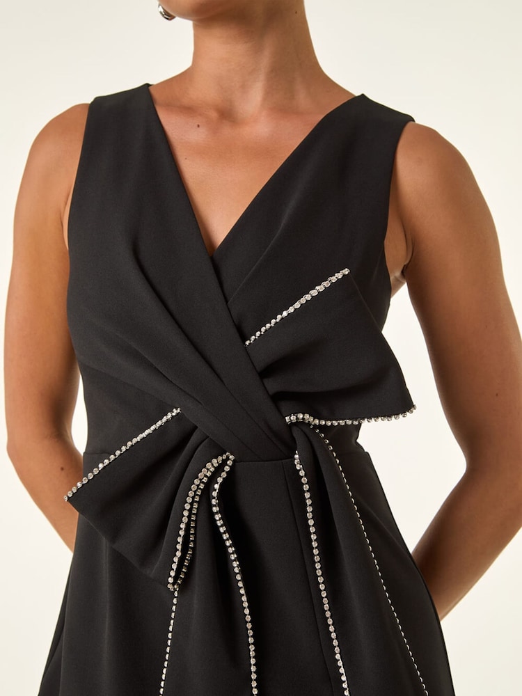 Roman Black Diamante Bow Trim Maxi Dress - Image 5 of 5