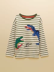 Zeleno Dino - Joules Boys' Finlay Long Sleeve Applique Graphic T-Shirt - Slika 1 od 5