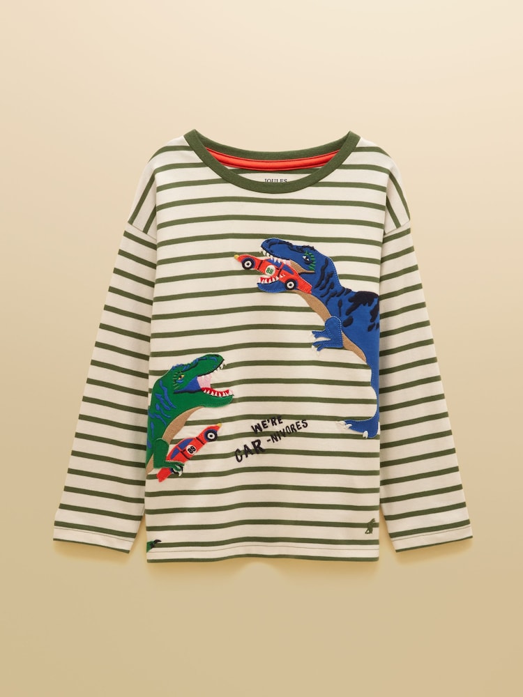 Zeleno Dino - Joules Boys' Finlay Long Sleeve Applique Graphic T-Shirt - Slika 1 od 5