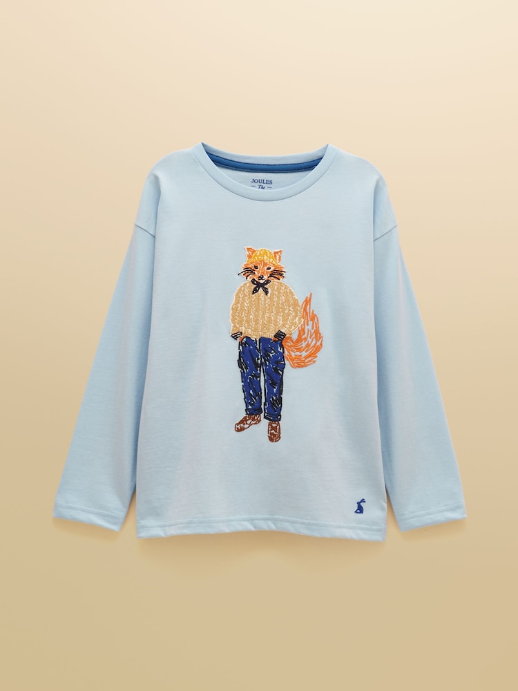 Blue Jonty - Joules Boys' Finlay Long Sleeve Applique Graphic T-Shirt - Slika 1 od 5