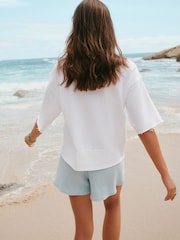 Ecru White Beaded Summer Graphic Short Sleeve Sweatshirt - Image 4 of 8