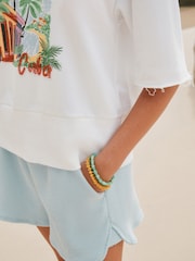 Ecru White Beaded Summer Graphic Short Sleeve Sweatshirt - Image 5 of 8